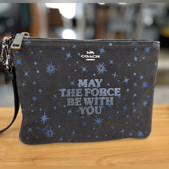 Coach x STAR WARS “May the Force Be With You” Black and Blue Wristlet/Pouch - Picture 2 of 9